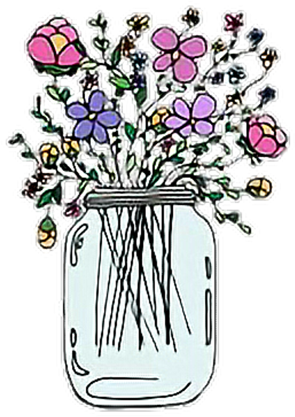 Flowers Tumblr Stickers Sticker - Mason Jar With Flowers Sticker (1024x931), Png Download
