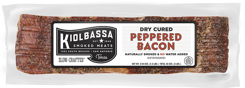 Kiolbassa Peppered Bacon (1049x605), Png Download