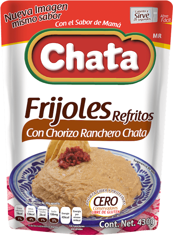 Chata Frijoles Refritos Con Chorizo Ranchero 430g - Productos Chata (600x817), Png Download