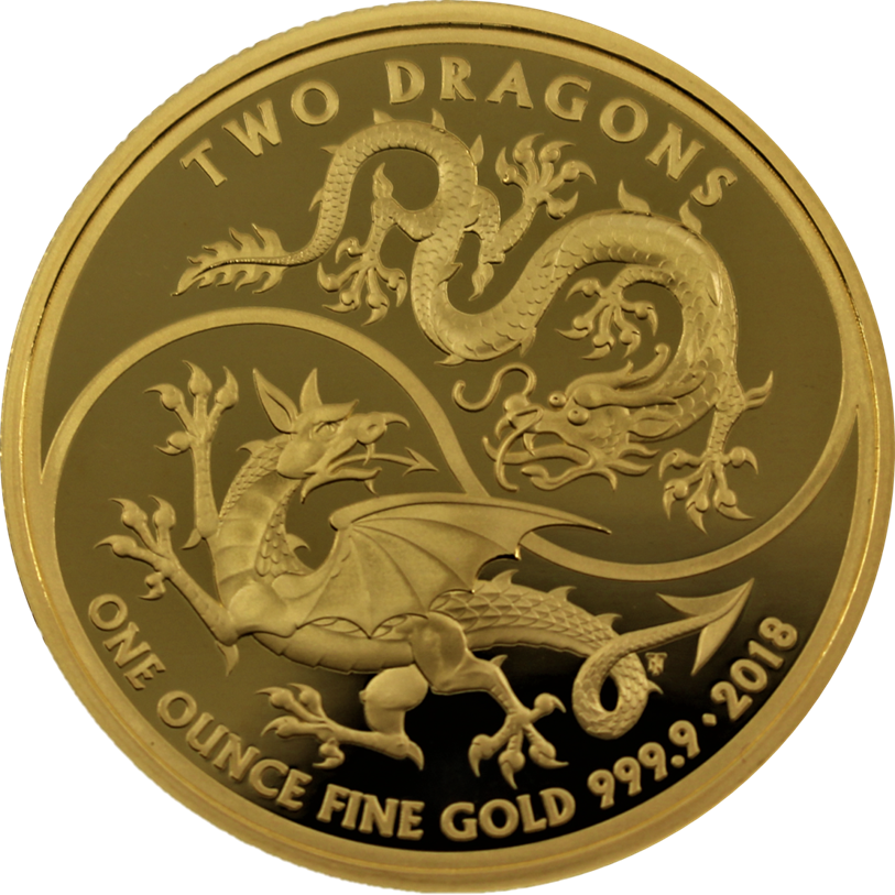 1 Ounce Gold Coin Two Dragons 2018 (813x813), Png Download