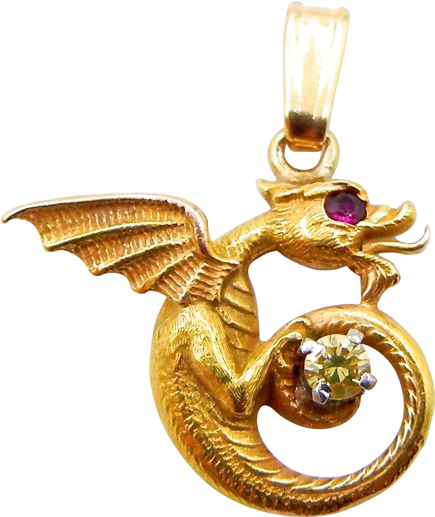 14 Karat Yellow Gold Dragon Pendant With Ruby And Diamond - Locket (1038x1038), Png Download