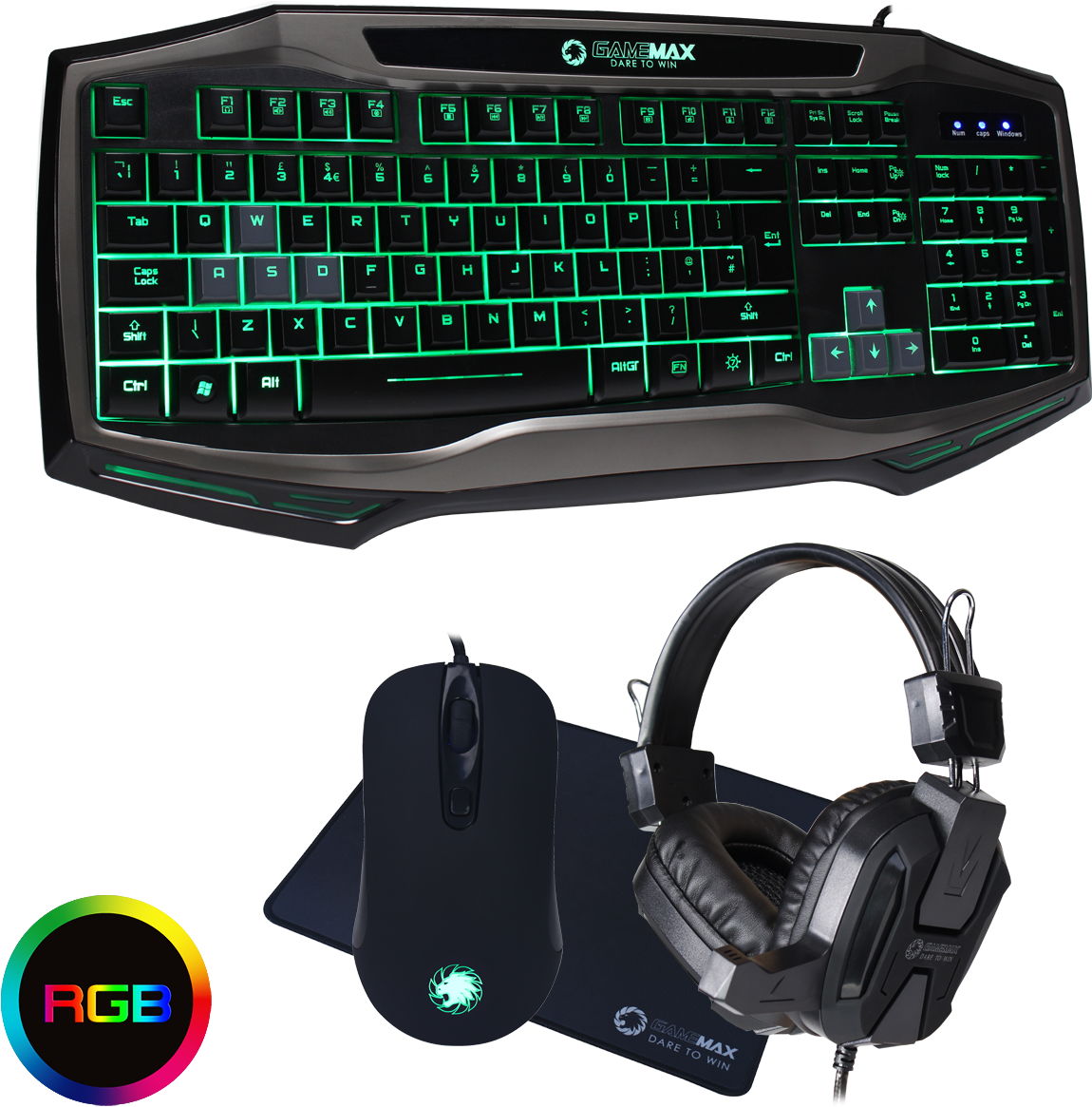 Gamemax Raptor Keyboard Mouse Headset Mouse Mat Kit (1200x1200), Png Download