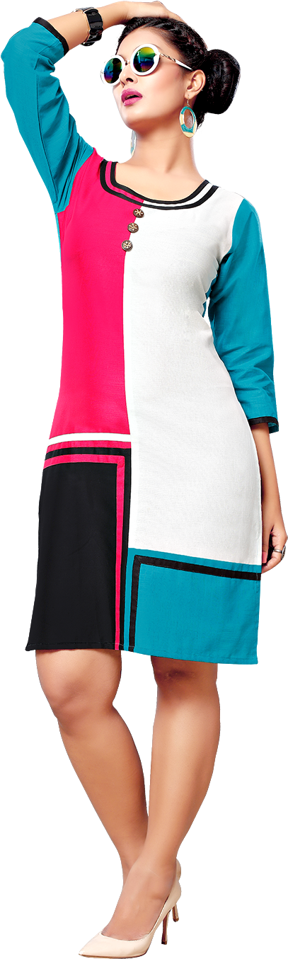 Yuri's Multicoloured Cotton Straight Kurti - Girl (1500x1500), Png Download