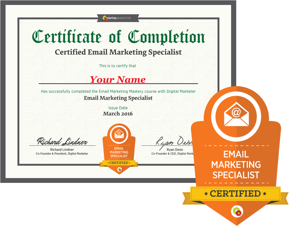 Email Marketing Specialist Badge - Certificate Of Completion Marketing Specialist (983x771), Png Download