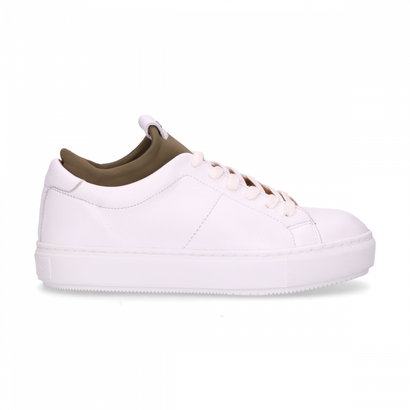 White Sneaker Smooth Leather With Neoprene Sock Olive - Sneakers (840x840), Png Download