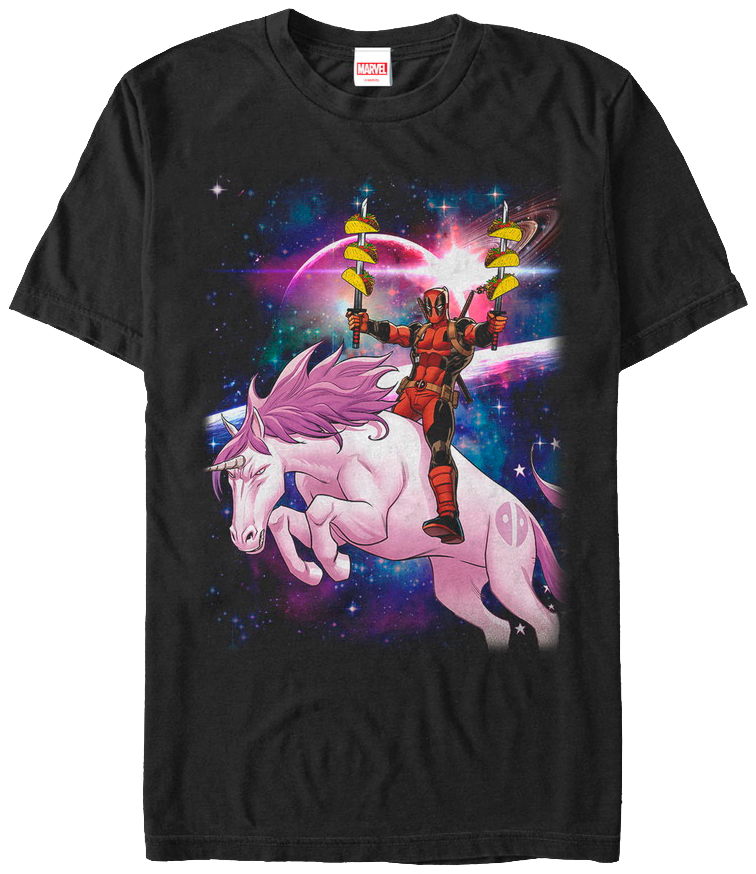 Tacos On A Unicorn Deadpool T Shirt - Space Unicorn T Shirt (756x874), Png Download