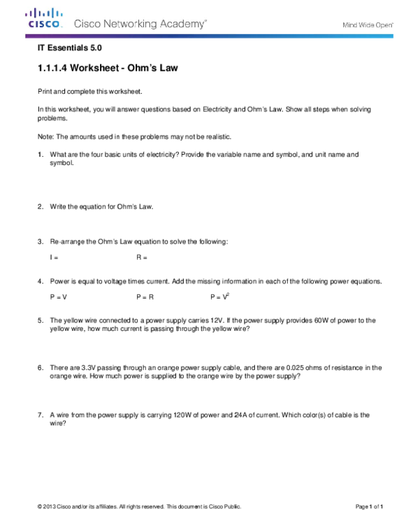 Pdf - 1.1 1.4 Ohm's Law (600x776), Png Download