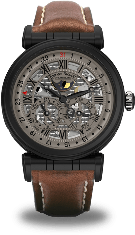 Black D - L - C - Stainless Steel 316l With Brown Leather - Watch (744x1028), Png Download