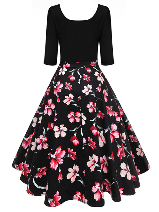 Download Retro Floral Print Half Sleeve Dress Retro Vintage 1950s