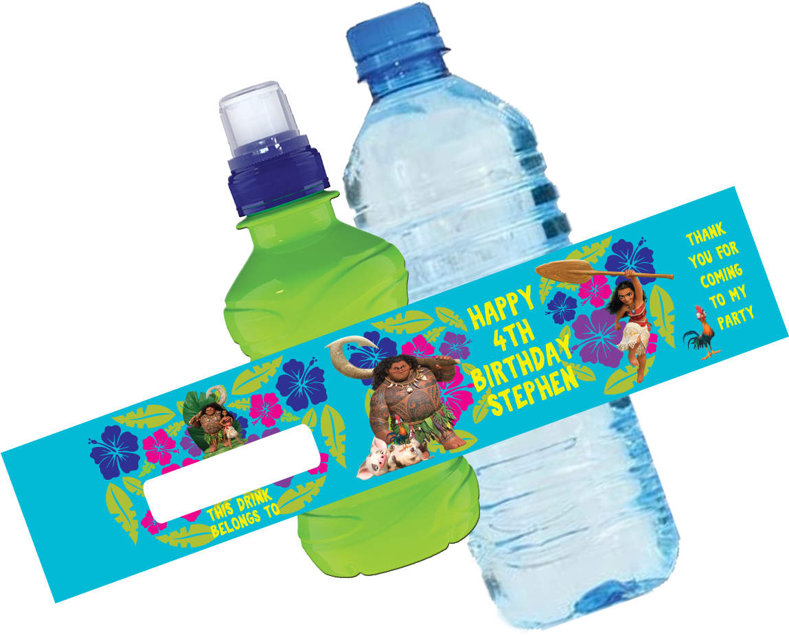 Moana Bottle Wrappers - Fortnite Party Drink Wraps (1166x1000), Png Download