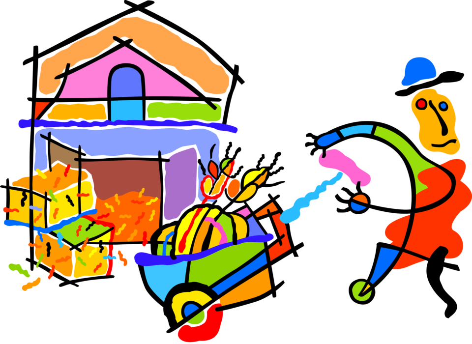 Vector Illustration Of Farmer Harvesting Farm Crops (960x700), Png Download