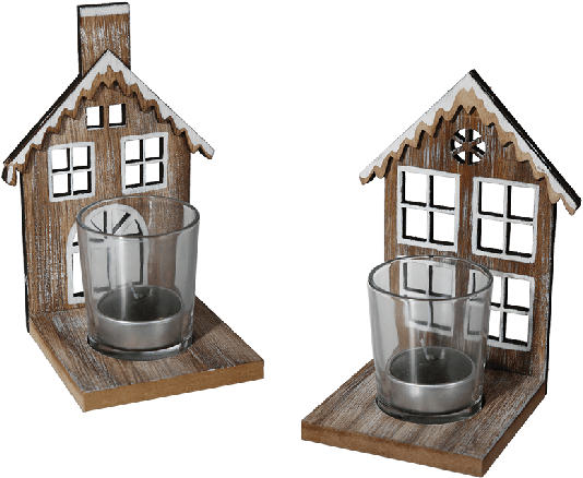 Tea Light Wooden House (650x488), Png Download