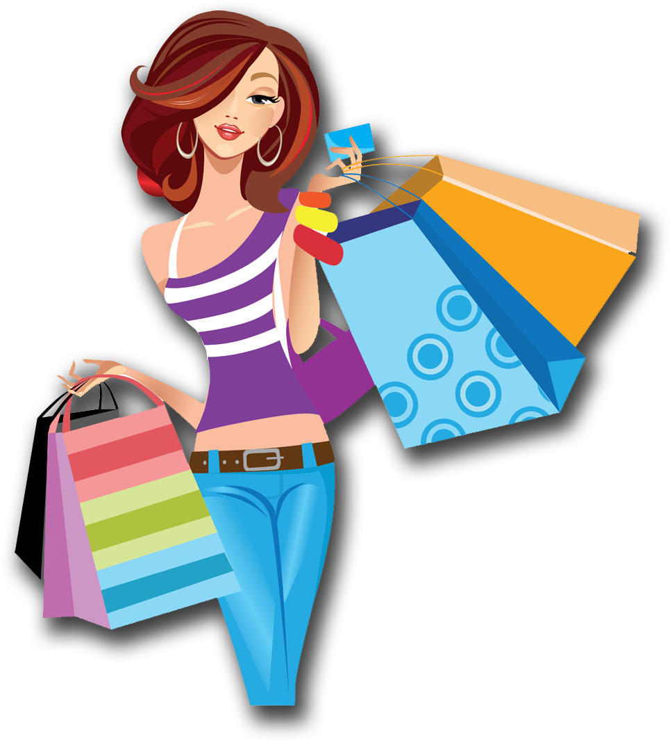 Shopping Cartoon Women Png Image High Quality Clipart - Shopping Cartoon Png (1198x1298), Png Download