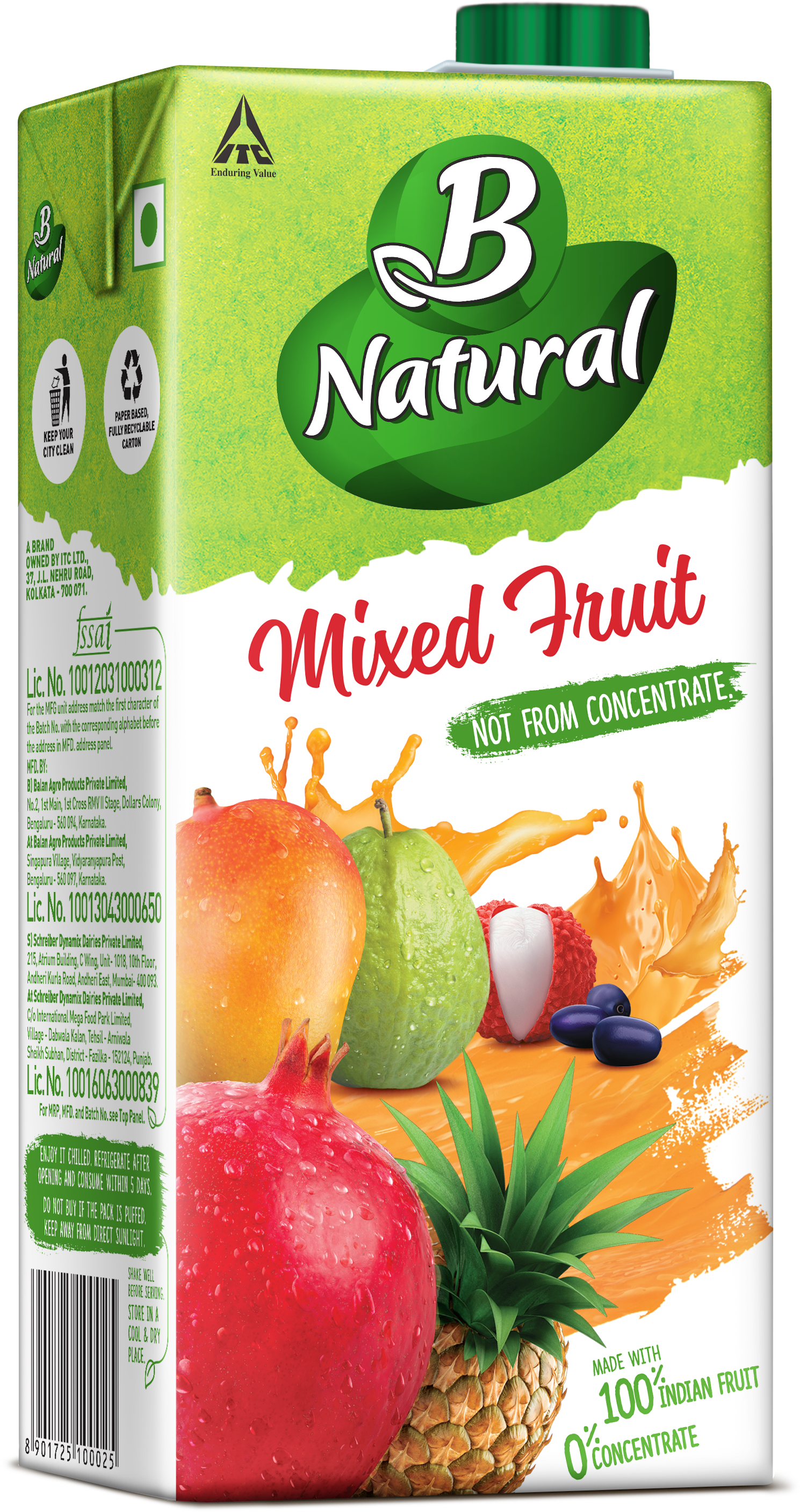B Natural Mixed Fruit Drinks - Juicebox (2167x3192), Png Download