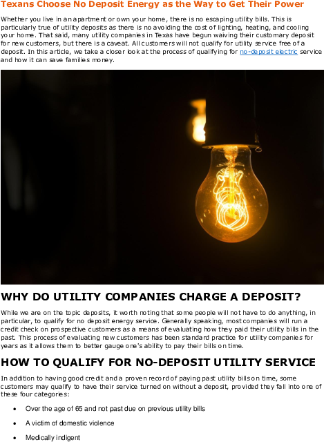 Texans Choose No Deposit Energy As The Way To Get Their - Light Bulb (612x792), Png Download