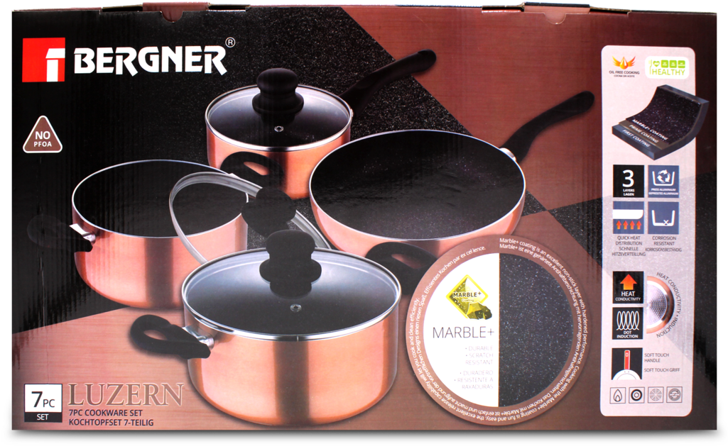 Download 7 Pc Cookware Set Marble Coating - Bergner - Full Size PNG