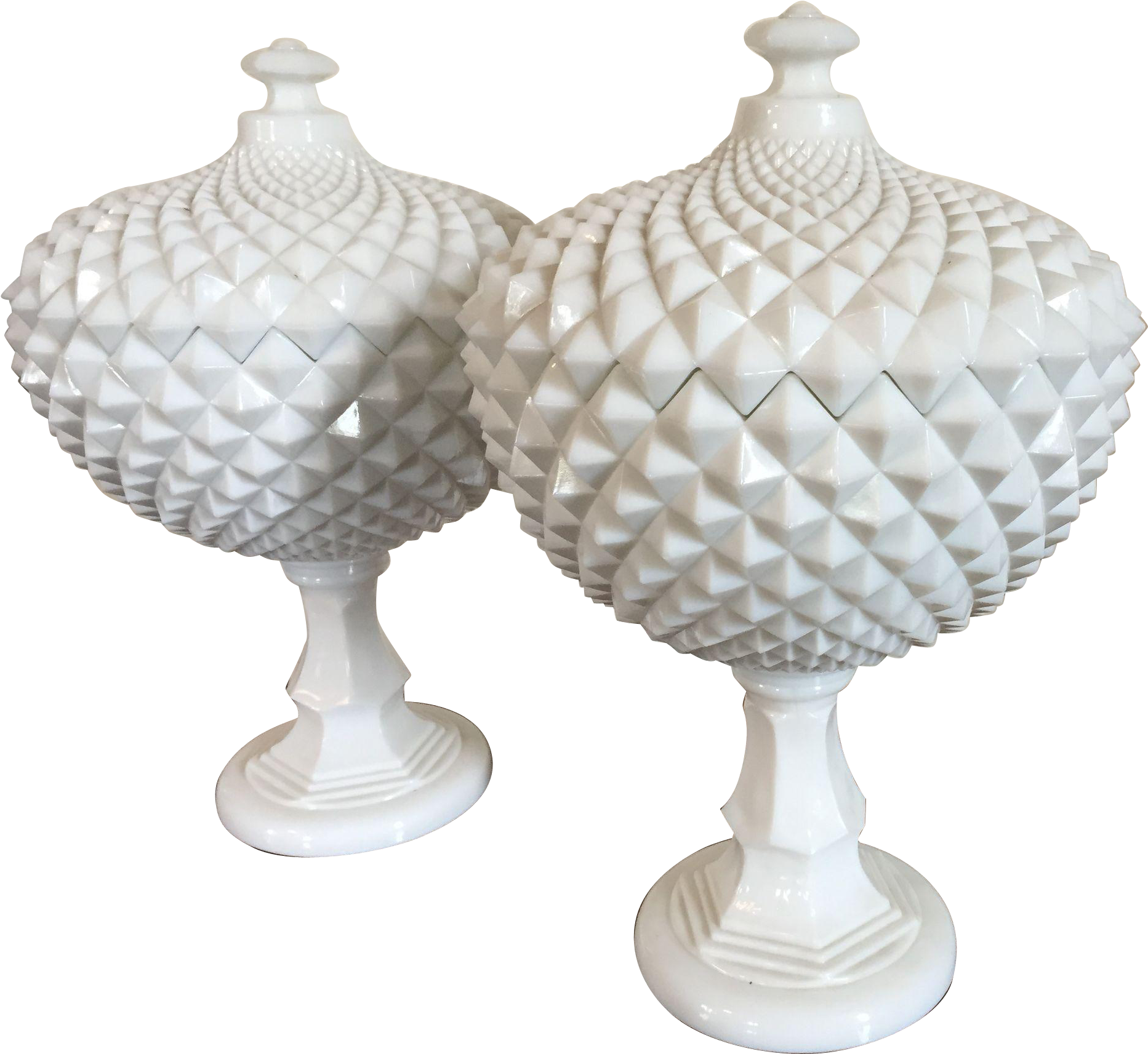 Pair Large Milk Glass Covered Fruit Bowl Urns With - Urn (1864x1864), Png Download