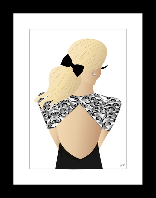 Fashion Wall Art Framed Back Blonde Girl Designer Dress - Fashion Illustration (498x632), Png Download