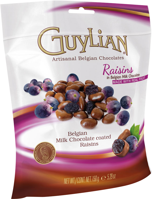 Guylian Milk Chocolate Covered Raisins In Pouch 150g - Guylian Chocolat Covered Berries (914x1024), Png Download