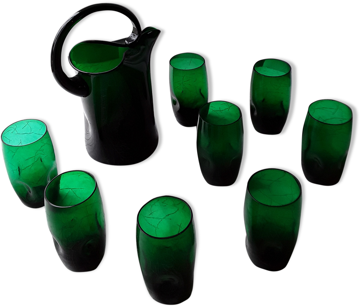 Vintage Green Blown Glass Lemonade Service - Glass Bottle (1457x1457), Png Download