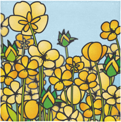 Buttercup Flower Field Yellow Floral Arrangement Square - Cartoon (1000x1000), Png Download