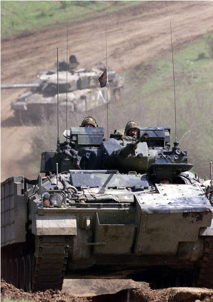 British Army Warrior And Challenger Tanks On Exercise - Armored Car (600x600), Png Download