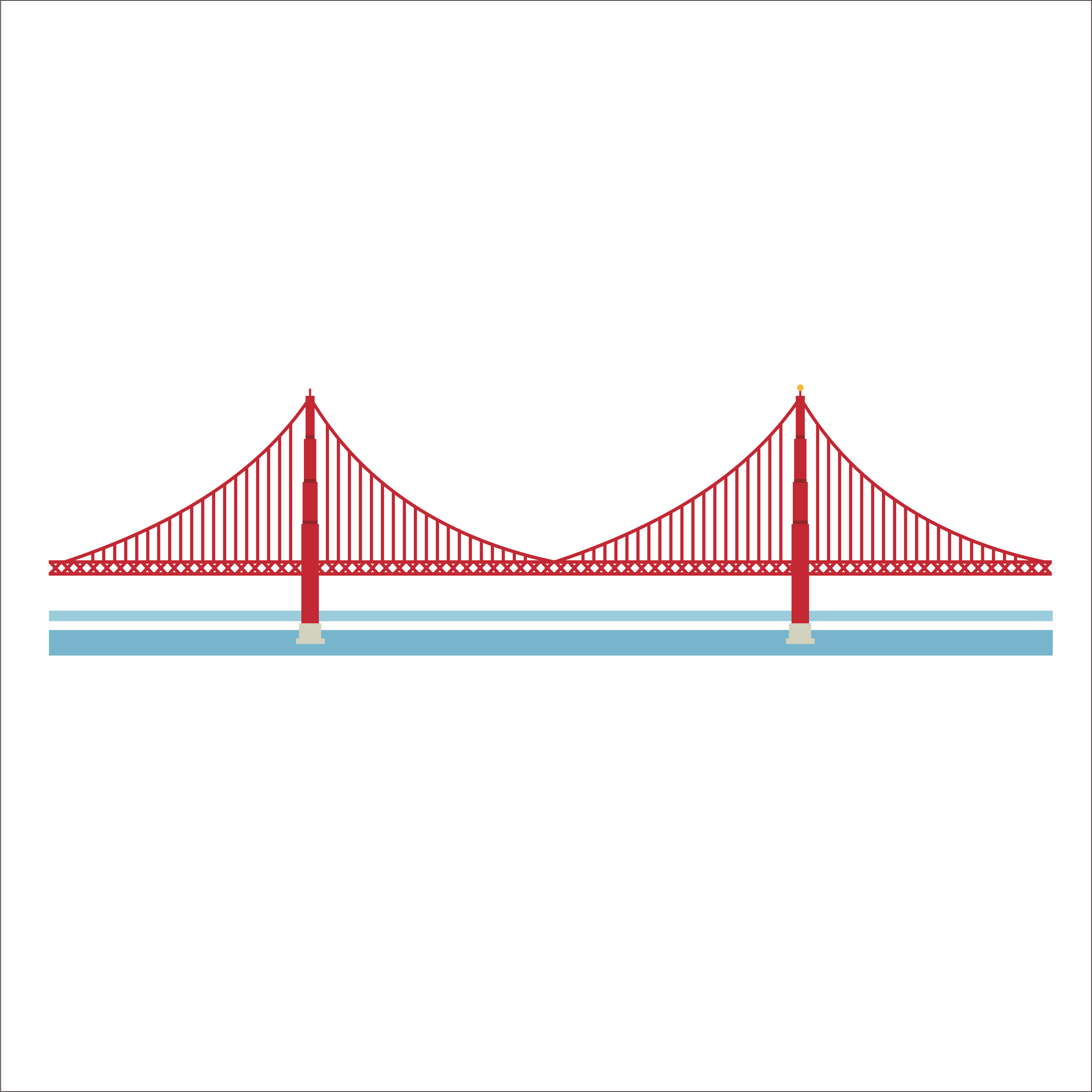 Bridge Vector Flat - Suspension Bridge With Triangle (3547x3546), Png Download