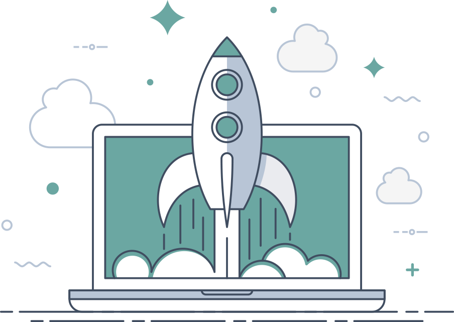 Laptop Screen With Rocket Launching - Rocket (904x641), Png Download