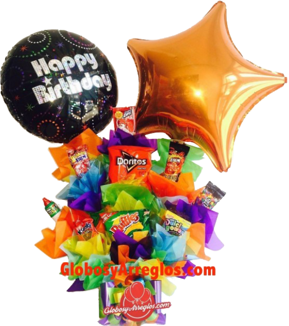 Regalo De Cumpleaños Con Globos (960x650), Png Download