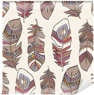 Seamless Ethnic Indian Feathers Plumage Pattern Wall - Feather (400x400), Png Download