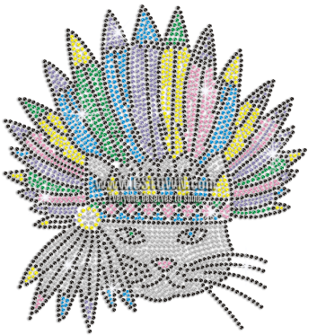 Cute Indian Cat In Colorful Feather Hat Iron-on Nailhead - Tribal Chief (450x450), Png Download