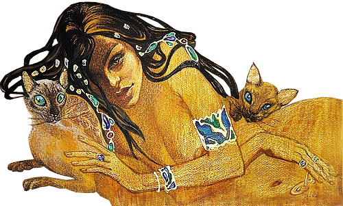 Egyptian Women And Cats - Этника Картина (500x301), Png Download