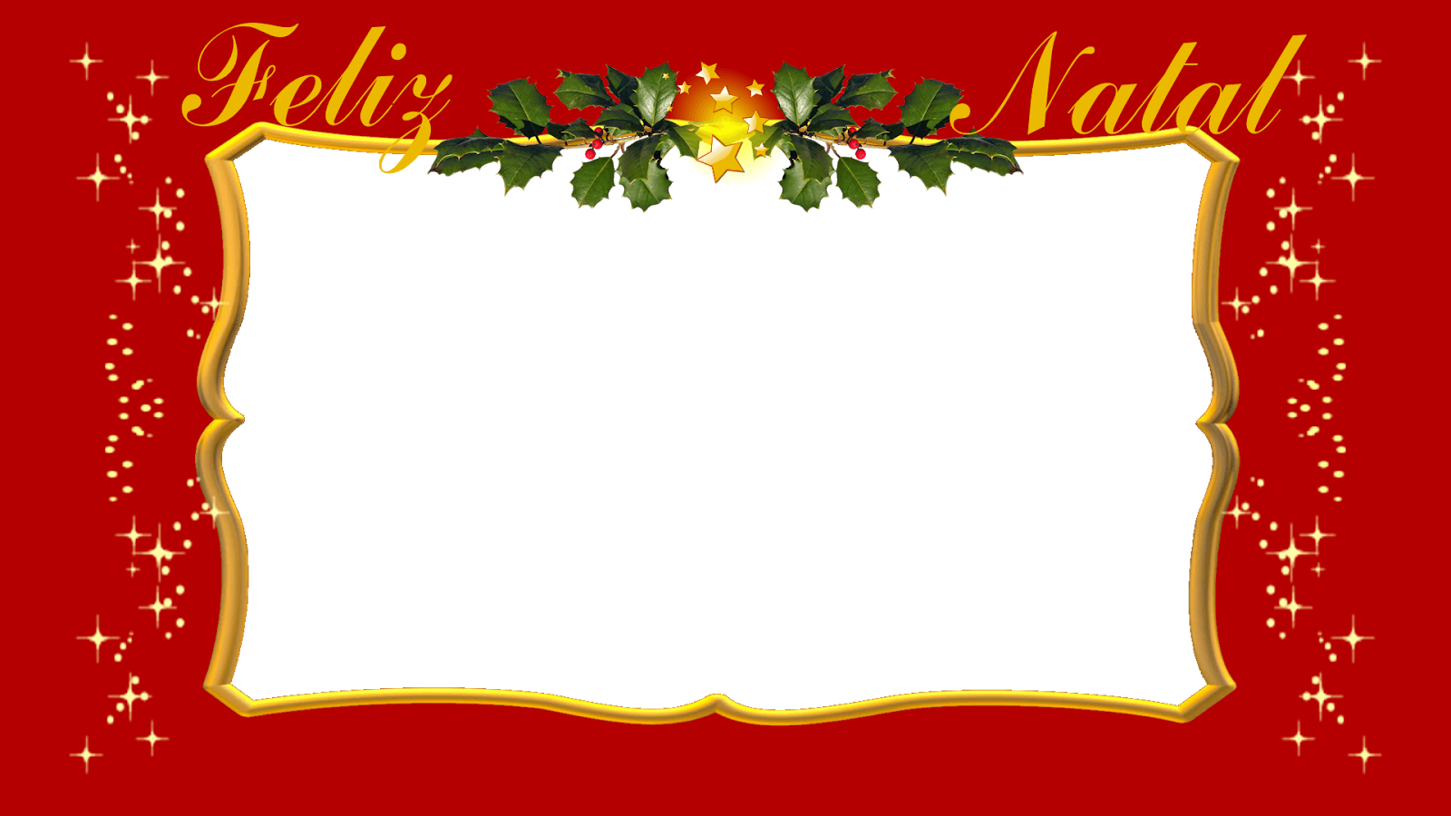 Moldura Red E Gold Com Azevinho E Estrelas Feliz Natal - Molduras De Feliz Natal (1600x900), Png Download