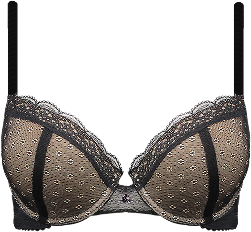 Lace Super Boost Black & Nude Set Seta06 2045black/nude - Lace Bra Png (1300x1203), Png Download