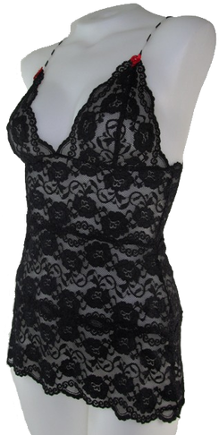 Black / Black Lace Hip Length Camisole - Little Black Dress (500x500), Png Download