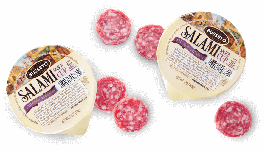 Salami Snack Cup Product Example - Busseto Salami Snack Cups (889x504), Png Download