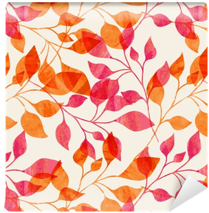 Watercolor Seamless Pattern With Pink And Orange Autumn - Orange Leaves Pattern (400x400), Png Download