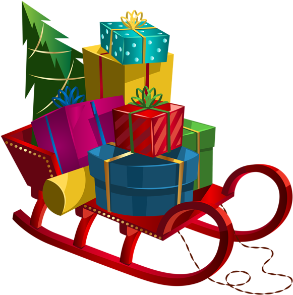 Christmas Sleigh With Gifts Png Clip-art Image - Christmas Coloring Book For Children (596x600), Png Download