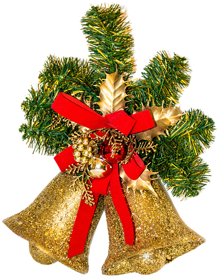 Gold Bells With Greenery And Red Ribbon - Christmas Motif (480x720), Png Download