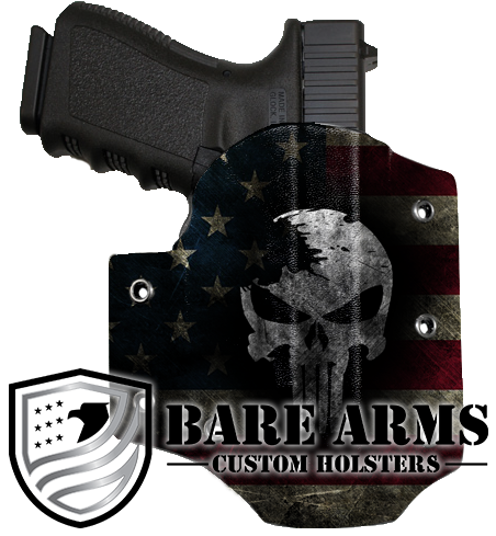 Owb Holster-distressed Skull On Distressed Flag - Punisher Gun Holster (500x500), Png Download