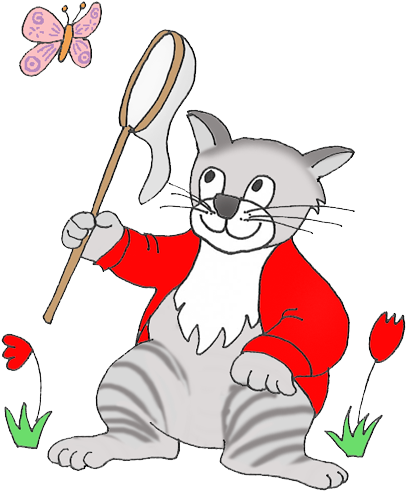 Cat Clip Art Sketches Drawings Graphics Butterfly - Animals Catching Butterfly Clipart (464x526), Png Download