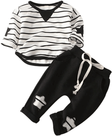 Petite Bello Clothing Set Black / 2-3t Stripe On My - Casual Girl Boy Cotton Striped V-neck T-shirt Tops (480x480), Png Download