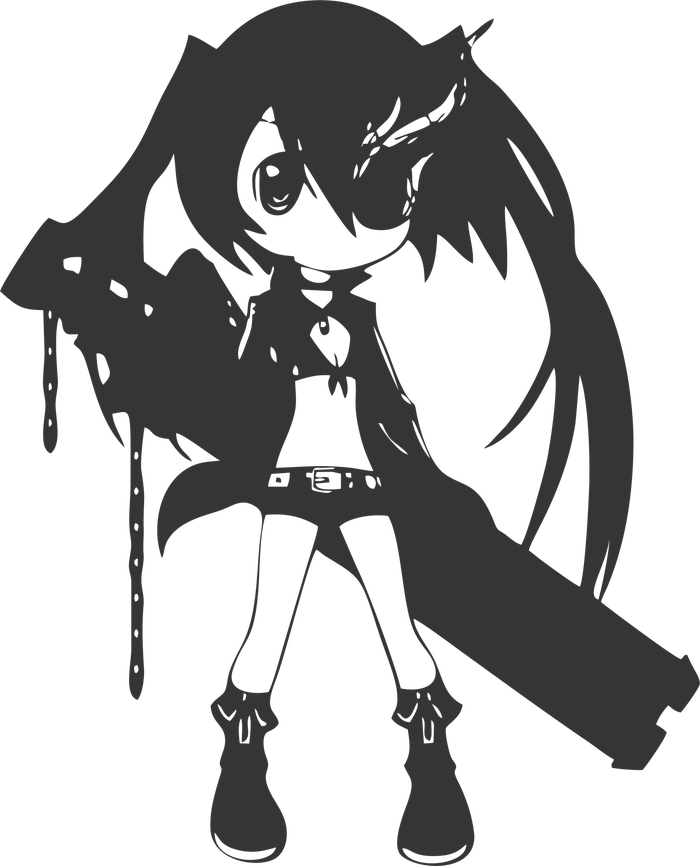 Stiker Anime,stiker Laptop,stiker Akame - Black Rock Shooter Chibi (700x866), Png Download