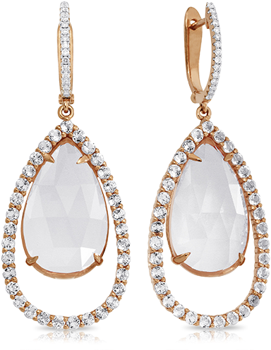 18ct Rose Gold Pear Rose Quartz Earring - Earrings (630x630), Png Download