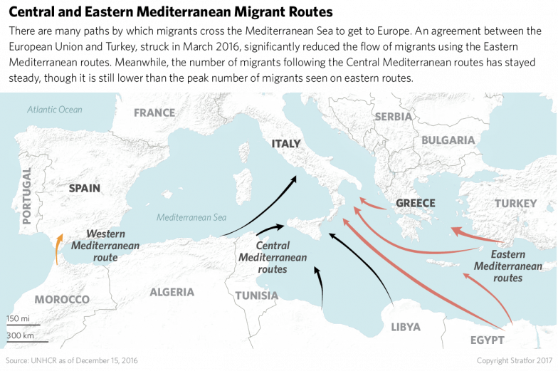 As The Weather Starts To Improve In The Mediterranean - Central And Eastern Mediterranean Migrant Route (784x521), Png Download