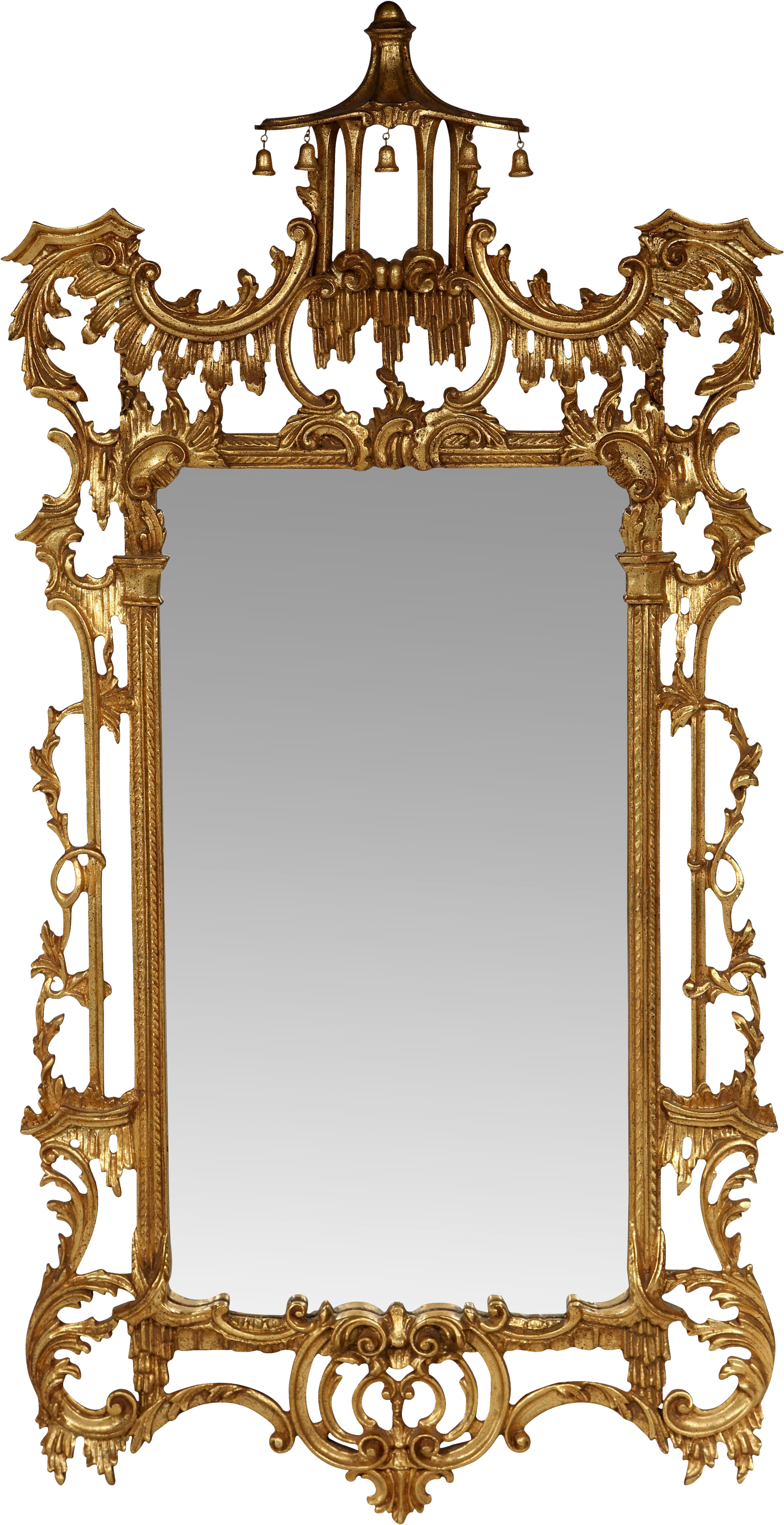 Vintage Gilt Chippendale Mirror Adorned With A Finial - Gold Chinoiserie Pagoda Mirror (3768x5652), Png Download