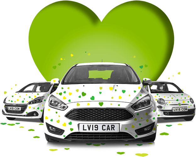 Three White Cars Covered With Green Hearts In Front - Hot Hatch (800x640), Png Download